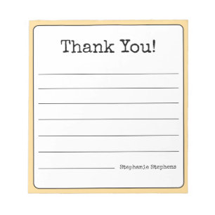 Golden Yellow Retro Thank You Your Name Lined Notepad