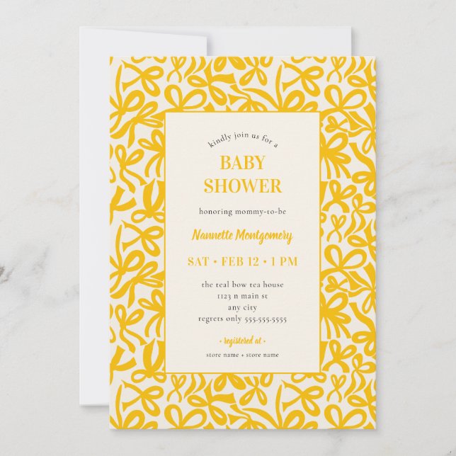 Golden Yellow Ribbons and Bows Baby Shower Invitation (Front)