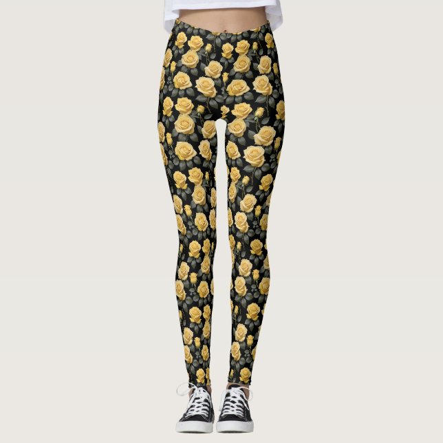 Golden Yellow Roses  Leggings (Front)