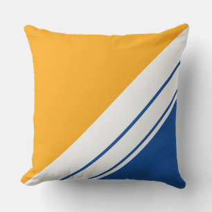 Golden Yellow Royal Blue Diagonal White Stripes  Outdoor Pillow