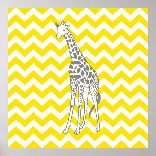 Golden Yellow Safari Chevron with Pop Art Giraffe Poster (Front)