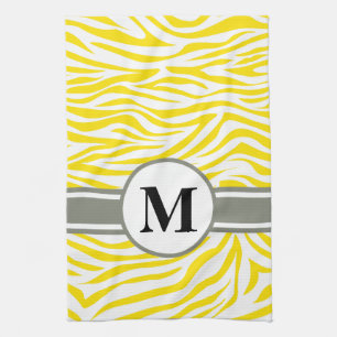 Golden Yellow Safari Zebra with monogram Kitchen Towel
