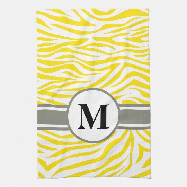Golden Yellow Safari Zebra with monogram Kitchen Towel (Vertical)