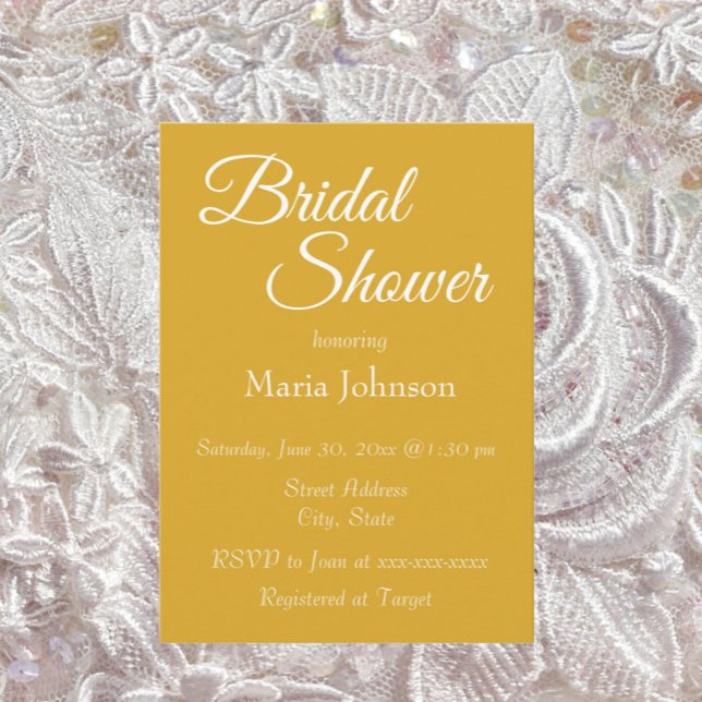Golden Yellow Simple Style Bridal Shower Invitation (In Situ Wedding)
