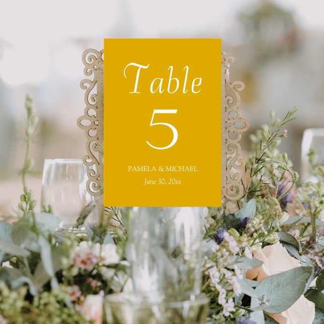 Golden Yellow Simple Style Wedding Table Number (In Situ Wedding)