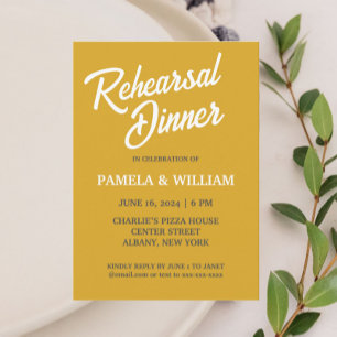 Golden Yellow Simple Wedding Rehearsal Dinner Invitation