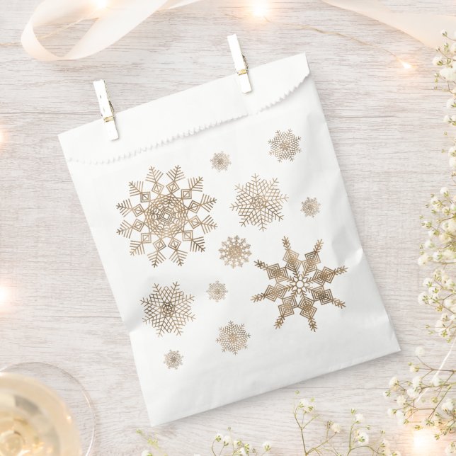 Golden Yellow Snowflake Shapes Favour Bag (Clipped)
