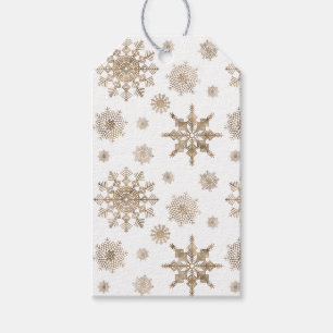 Golden Yellow Snowflakes Pattern & Custom Text Gif Gift Tags