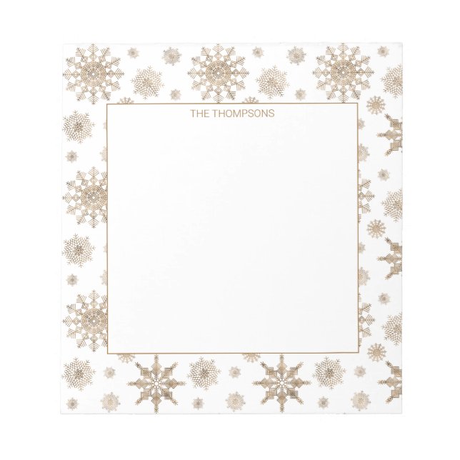 Golden Yellow Snowflakes Pattern & Custom Text Notepad (Front)
