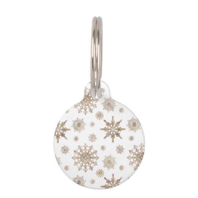 Golden Yellow Snowflakes Pattern & Pet's Info Pet Tag (Front)