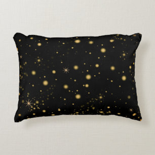 Golden Yellow Stars Black Night Sky Accent Pillow