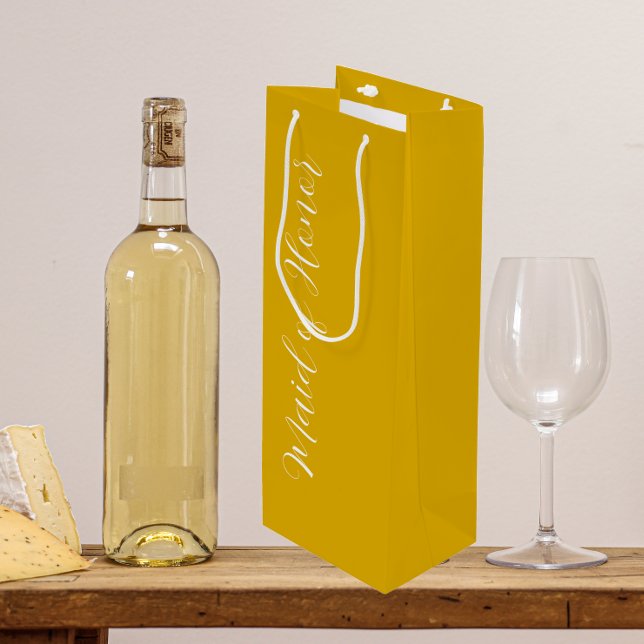 Golden Yellow Stylized Script Maid of Honour Wine Gift Bag (In Situ)