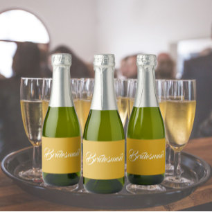 Golden Yellow Stylized Script Wedding Bridesmaid Sparkling Wine Label