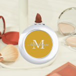 Golden Yellow Stylized Wedding Bridesmaid Monogram Compact Mirror<br><div class="desc">A personalized compact mirror for your wedding bridesmaid or maid of honour that has her initial and name stylized on a trendy,  golden yellow colour background. Edit to replace initial and name. Select your compact mirror style.</div>