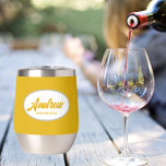 Golden Yellow Stylized Wedding Groomsman Name<br><div class="desc">Gift your wedding Best Man with this trendy and personalized, stainless steel wine tumbler with his name in stylized script inside a white, oval design. Background colour and script is a golden yellow. Personalize your wine tumbler by editing and replacing name with desired name. Available in many, popular wedding colour...</div>