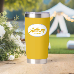 Golden Yellow Stylized Wedding Groomsman Name Insulated Tumbler