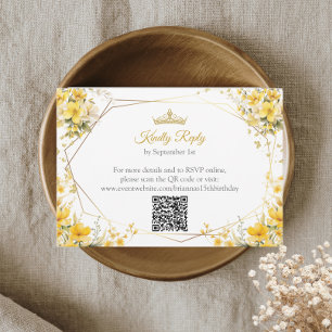 Golden Yellow Tiara Floral Butterflies Quinceañera RSVP Card