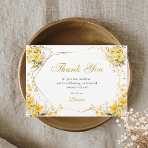 Golden Yellow Tiara Floral Butterfly Quinceañera Thank You Card