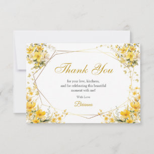 Golden Yellow Tiara Floral Butterfly Quinceañera Thank You Card