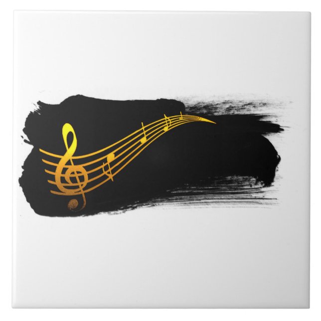 Golden-Yellow Treble Clef Music Design Tile (Front)