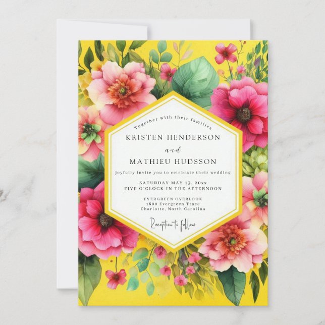 Golden Yellow Vibrant Bloom Wedding Invitation (Front)