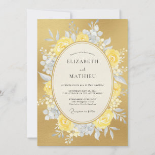 Golden Yellow Watercolor Floral Wedding Invitation