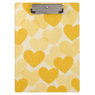 Golden Yellow Watercolor Hearts on Cream Textured Clipboard