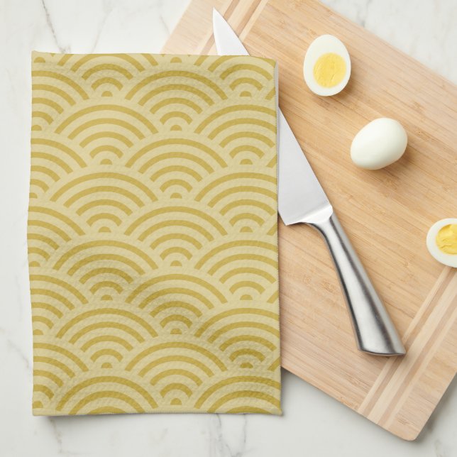 Golden Yellow Waves Art Deco Inspired Pattern Kitchen Towel (Quarter Fold)