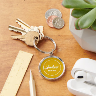 Golden Yellow Wedding Best Man Personalized Keychain
