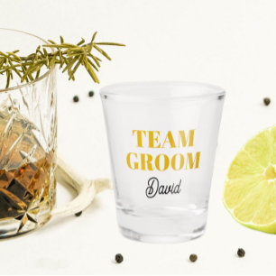 Golden Yellow Wedding Team Groom Personalized Shot Glass