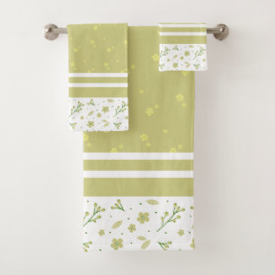 Golden Yellow Wildflower Stripes Pattern Bath Towel Set