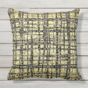 Golden Yellow X's and O's Pattern Black Check Outdoor Pillow