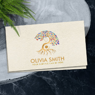 Golden Yin Yang Tree - colourful leaves  Business Card