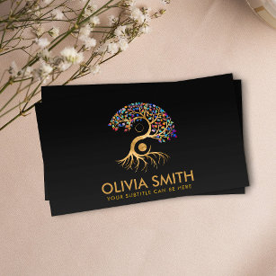 Golden Yin Yang Tree - colourful leaves Business Card
