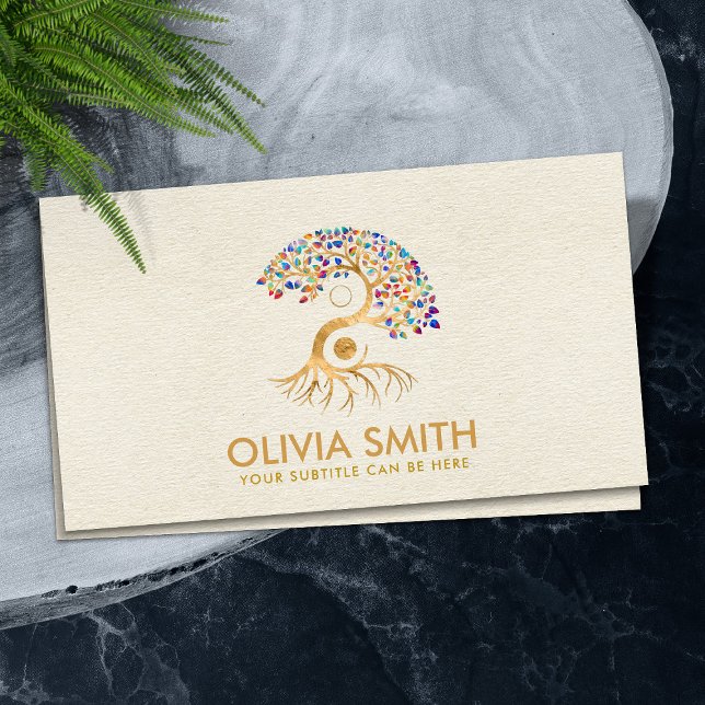 Golden Yin Yang Tree - colourful leaves  Business Card (Creator Uploaded)
