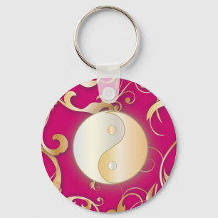 Golden Yin & Yang with scrolls Keychain