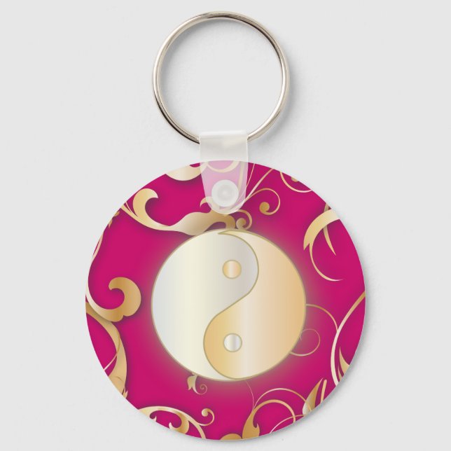 Golden Yin & Yang with scrolls Keychain (Front)