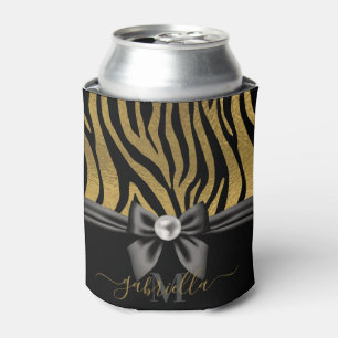 Golden Zebra Print and Bow Can Cooler
