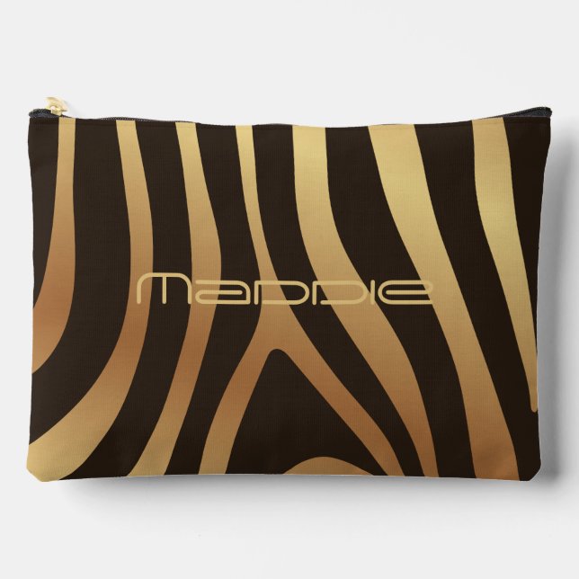 Golden Zebra Stripes Pattern  Accessory Pouch (Front)