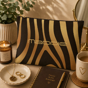 Golden Zebra Stripes Pattern Accessory Pouch