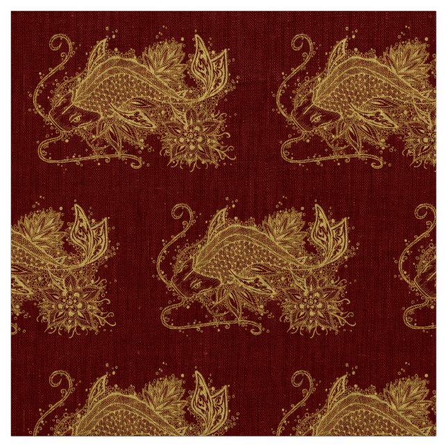 Golden Zen Koi on Red Fabric (Swatch)