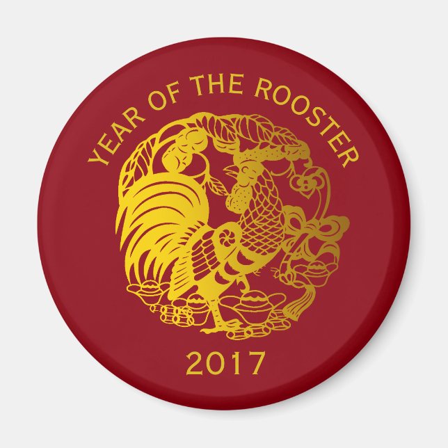 Golden Zodiac 2017 Rooster Année sur aimant (Devant)