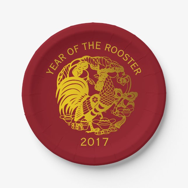 Golden Zodiac 2017 Rooster Year paper plate (Front)