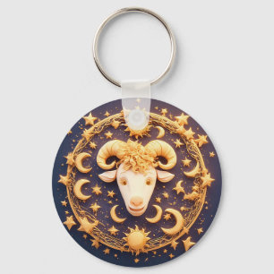 Golden Zodiac Aries Symbol Keychain