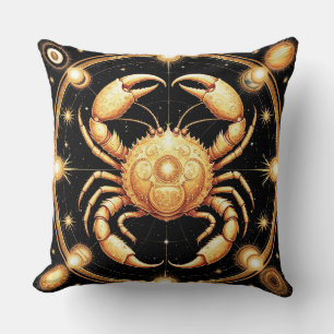 Golden Zodiac Cancer Symbol Throw Pillow