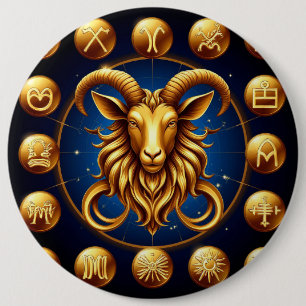 Golden Zodiac Capricorn Design 6 Inch Round Button