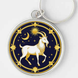 Golden Zodiac Capricorn Design Keychain