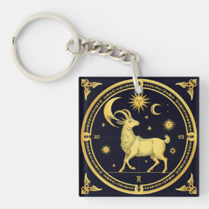 Golden Zodiac Capricorn Design Keychain