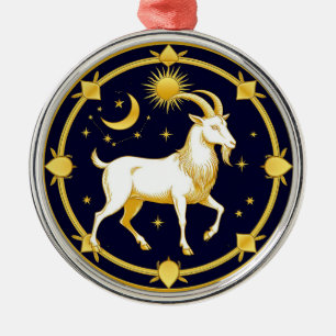 Golden Zodiac Capricorn Design Metal Ornament