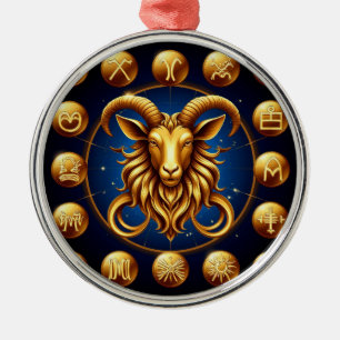 Golden Zodiac Capricorn Design Metal Ornament
